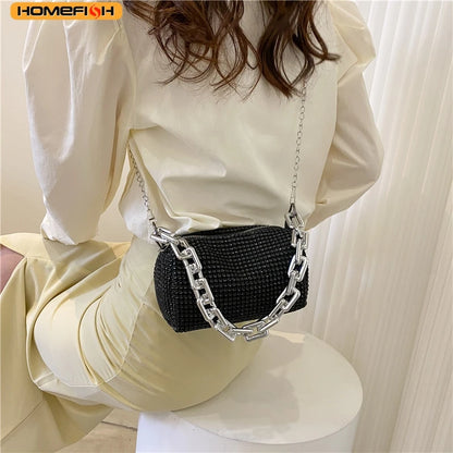 HOMEFISH Allover RhiHOMEFISH nestone Bucket Bag, Glitter Chain Prom Purse, Women's Mini Crossbody Bag