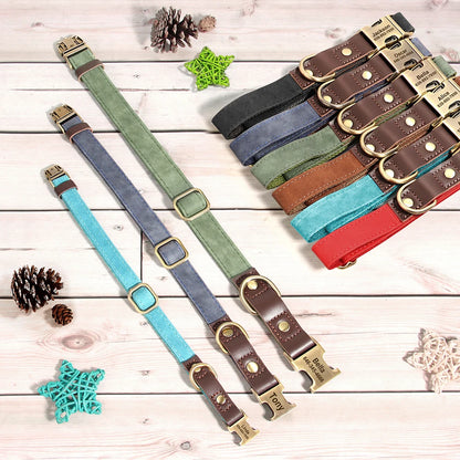 Personalized Dog Collar Leash PU Leather Dog Collars With Walking Lead Rope Free Custom Pet ID Necklace for Small Large Dogs Pug