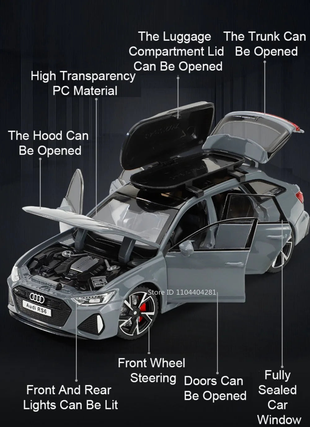 1:32 RS6 RS7 Alloy Miniature Models Diecast Car Toys 6 Doors Opened Sound Light Pull Back Metal Vehices Children's Holiday Gifts