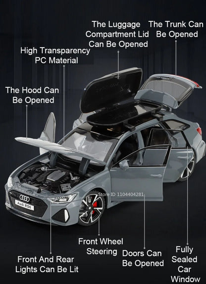 1:32 RS6 RS7 Alloy Miniature Models Diecast Car Toys 6 Doors Opened Sound Light Pull Back Metal Vehices Children's Holiday Gifts