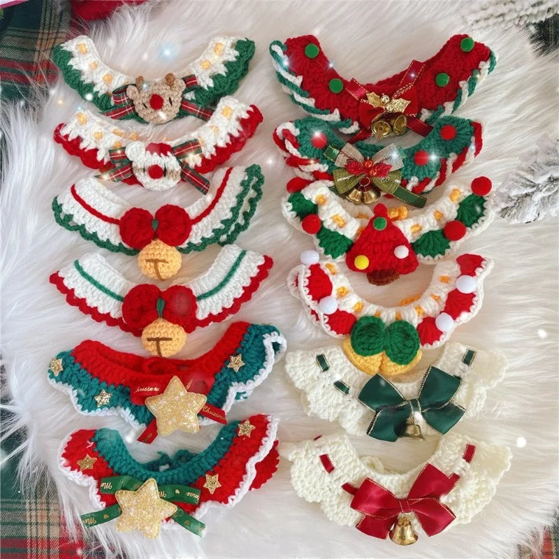 Christmas Pet Collars Cat Dog Christmas Decorations Pet Lace knitting Necklaces Wool Scarf New Year Gift Cat Puppy Accessories