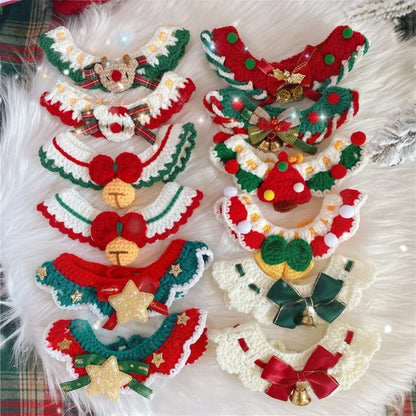 Christmas Pet Collars Cat Dog Christmas Decorations Pet Lace knitting Necklaces Wool Scarf New Year Gift Cat Puppy Accessories
