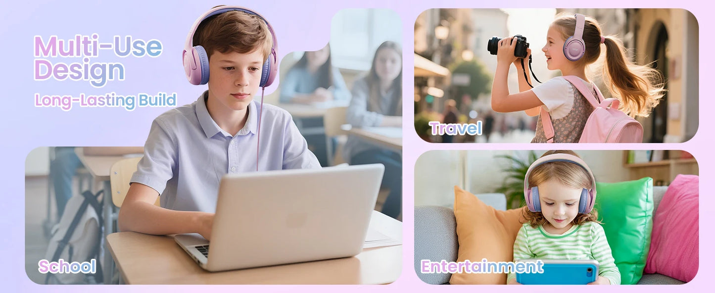 Acer HK03 Kids Wired Headphones for School 85/94dB Volume Limiter 3.5mm Jack Foldable Stereo Sound Headset for Girls Boy Gifts