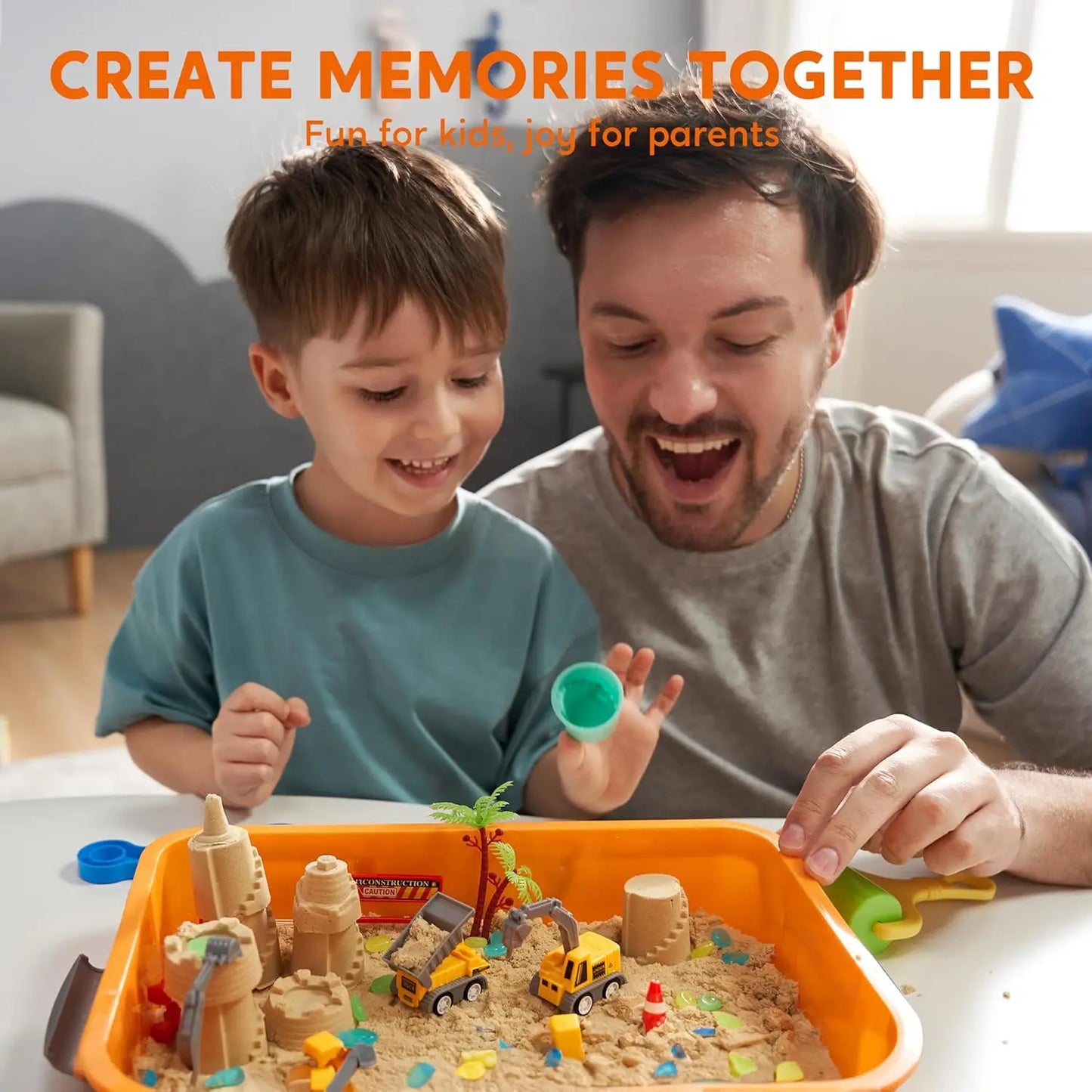 JOYFY Kids Glow in The Dark Construction Sensory Bin Stones Sandbox with Lid Castle Building kit for Kids Birthday Gifts