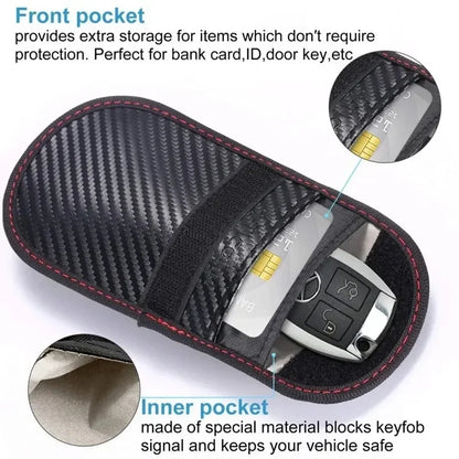 Faraday Bag for Key Fob Cage Protector Car RFID Signal Blocking Key Fob Protector Anti-Theft Pouch Double-Layers of Carbon Fiber