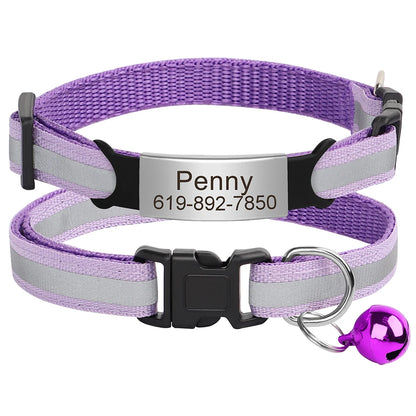 Reflective Cat Collar Engraved Safe Cats Kitten Collars with Bell Puppy Pet Necklace Accessories for Cat Small Dog Chihuahua