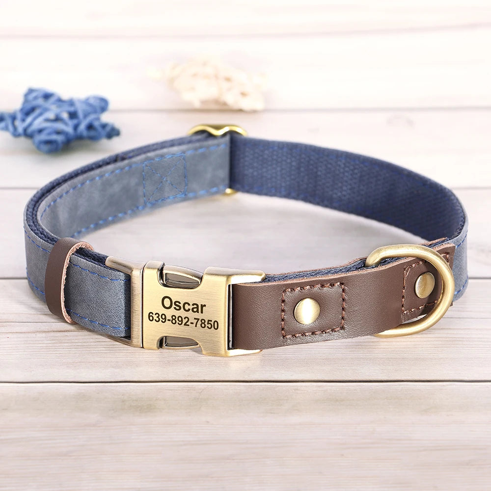 Customized Dog Collar Durable PU Leather Dog Collars Engraved Pet ID Necklace With Metal Buckle for Small Medium Large Dogs Pug
