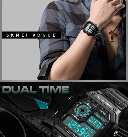 SKMEI 1335 Digital Watch for Men Retro Sports Waterproof Chrono Electronic Mens Wristwatches Stainless Steel Clock Reloj Hombre