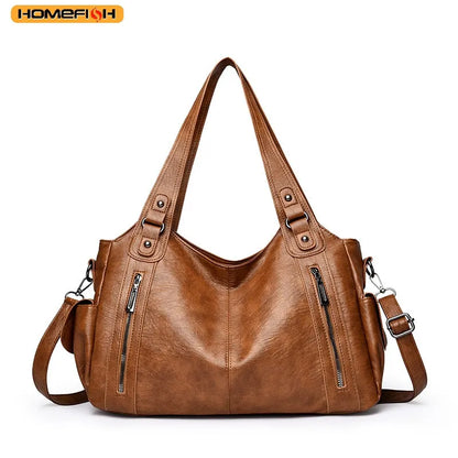HOMEFISH Soft Interior Compartment Shoulder Bags High Quality Contrasting Colors Bags for Women Fashion Zipper Pu Handbags