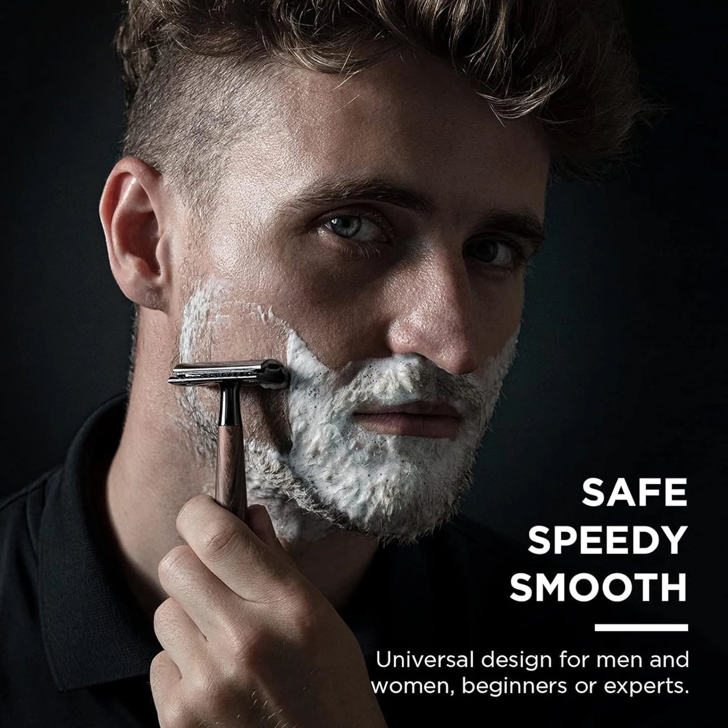 Double Edge Safety Razor, Wood Grain Handle Handle Razor with 5 Stainless Steel Blades, Heavy Duty Eco-Friendly Razor F
