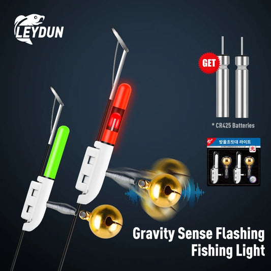 LEYDUN 2 Pcs/Set FLash Electronic Fishing Rod Tip Light Rods Led Bells Light Rods Bite Alarms Tools Cr425 (Batteries Included)