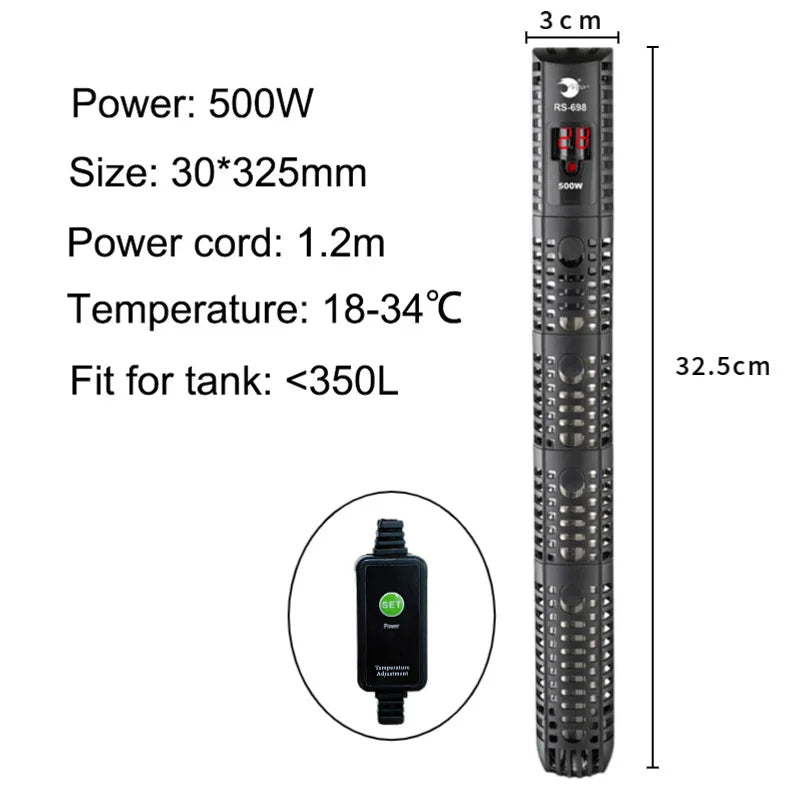 Aquarium Submersible Heater Fish Tank Water Heating Rod Constant Aquarium Thermostat Temperature Control 220V 50-500w EU Adapter