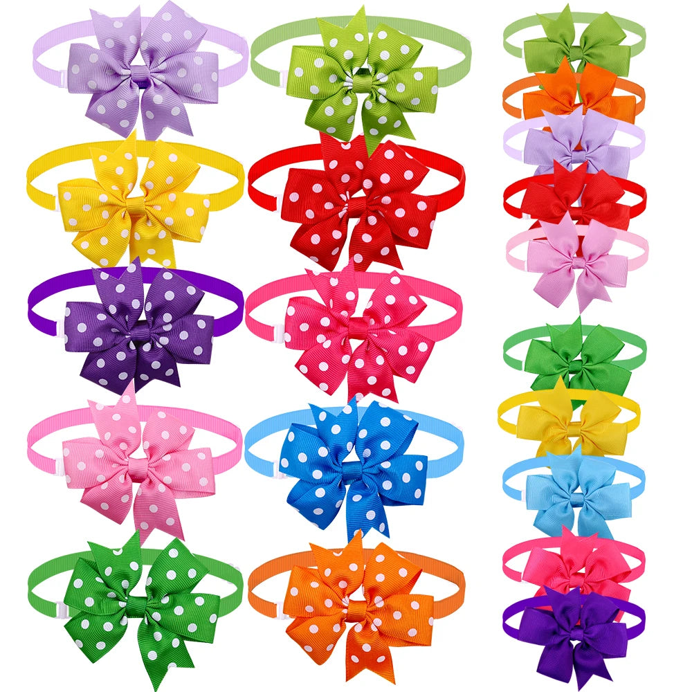 50pcs  Dog Bowtie Dot Solid Bow Tie Collar For Small Dogs  For Dog DIY Bowties Necktie Pet Grooming Accessories For Small Dogs
