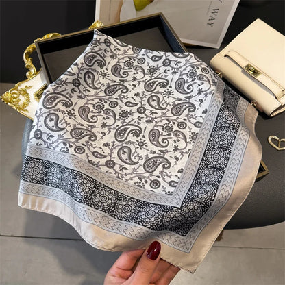 Luxury 2024 Silk Print Hair Scarf Women Floral Kerchief Neck Tie Hand Wrist Foulard Shawl Wraps Head Hijab Bandana Echarpe