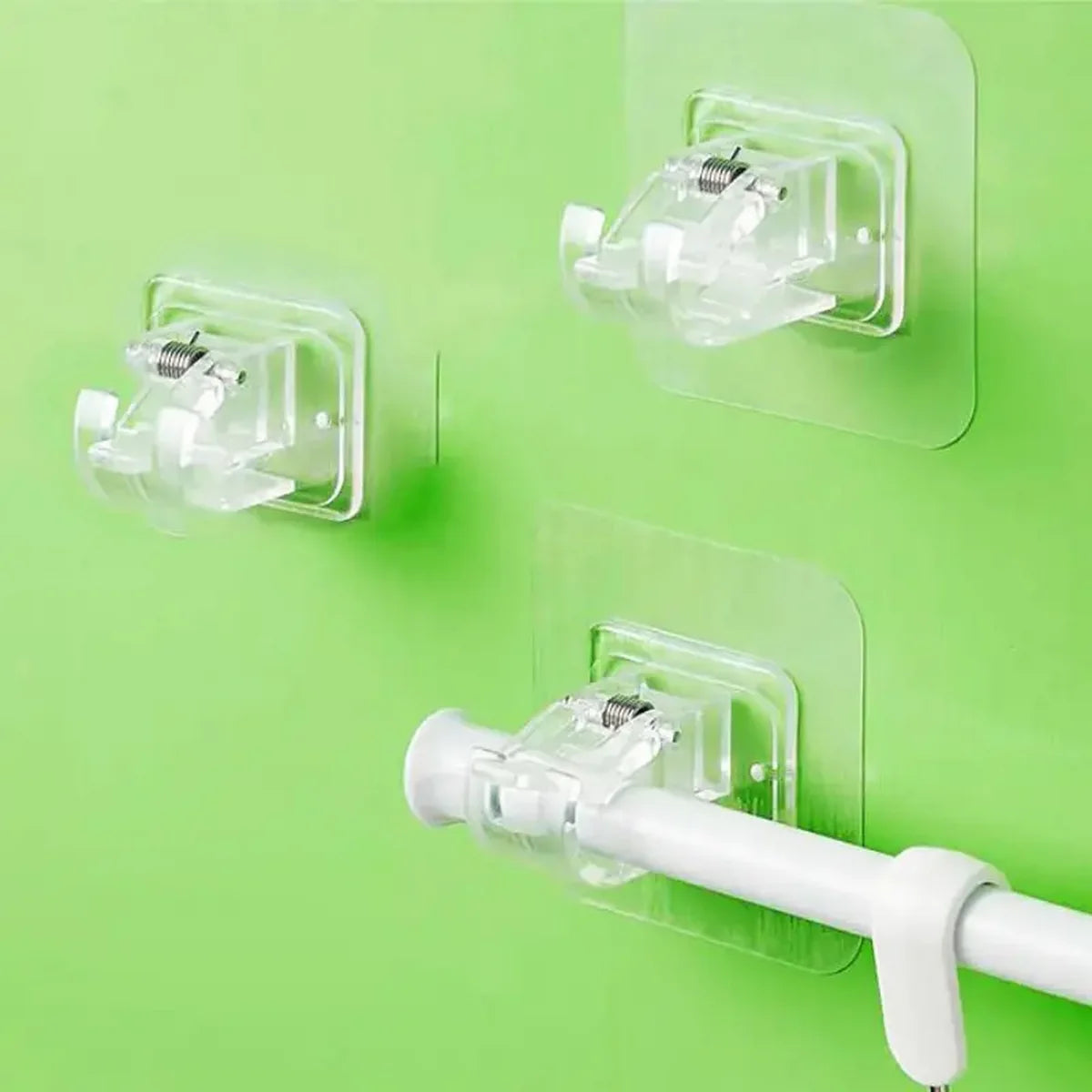 Self Adhesive Curtain Rod Holder, Adjustable Rod Bracket, Curtain Hook, No Drill and Nail Free Rod Hanger Wall Mount Hooks