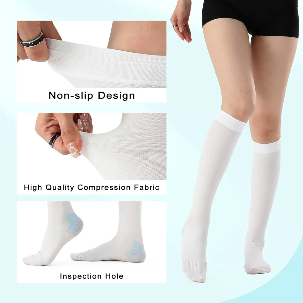 1Pair  Ted Hose Thigh High Anti Embolism Compression Stockings for Women & Men, Surgical Compression Stockings, 15-21 mmHg