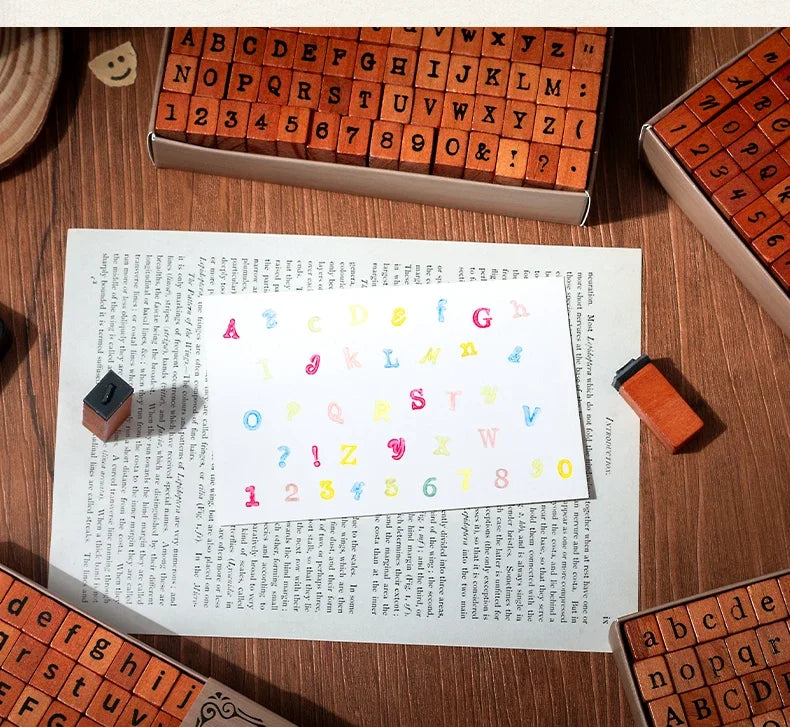 Journal GO 70pcs/set Wooden Rubber Alphabet Letter Number Stamp Set for Card Collage Junk Journal Scrapbooking DIY Standard Seal