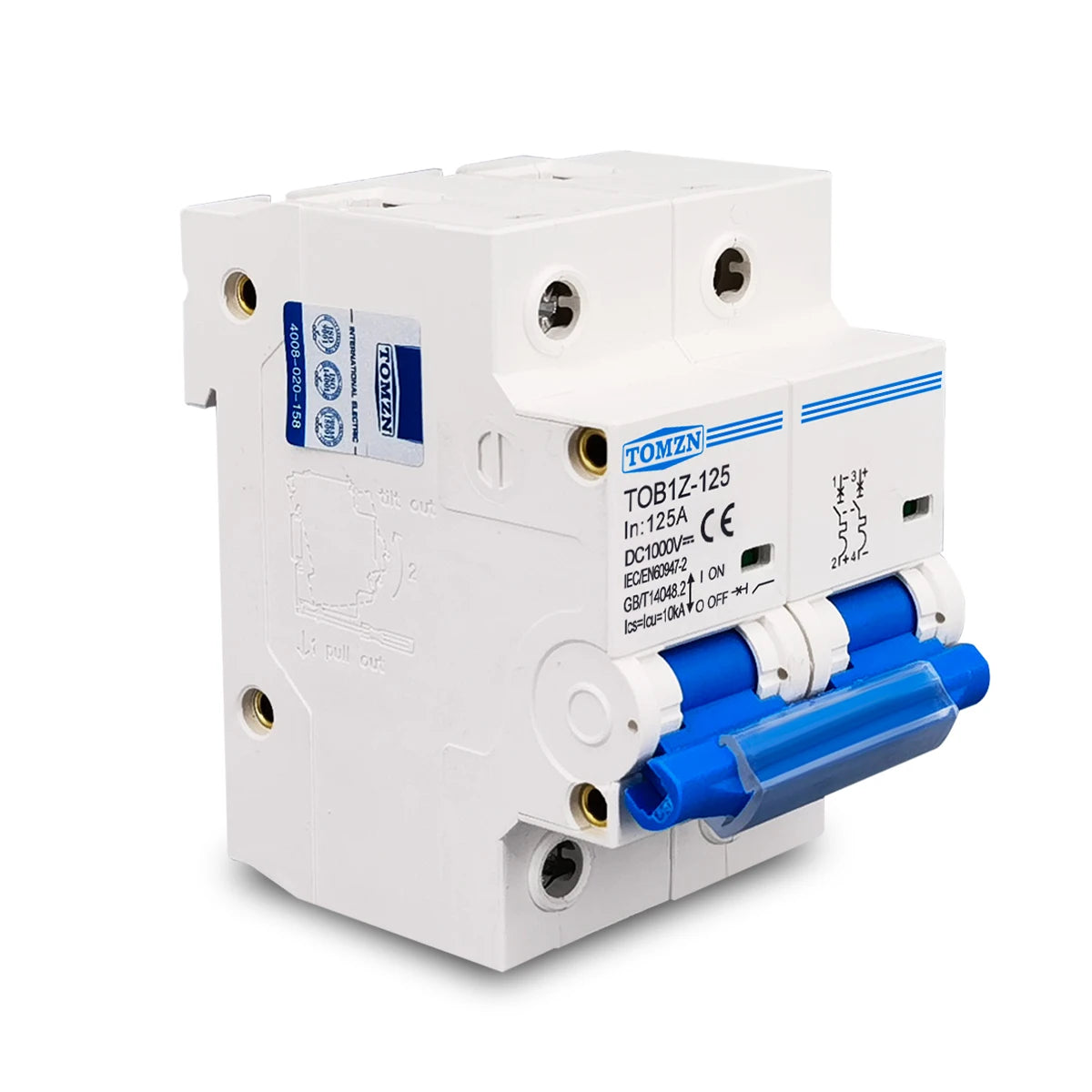 TOMZN 2P 1000V DC MCB TOMZN 80A 100A 125A Circuit Breaker PV System C Curve Battery Main Switch