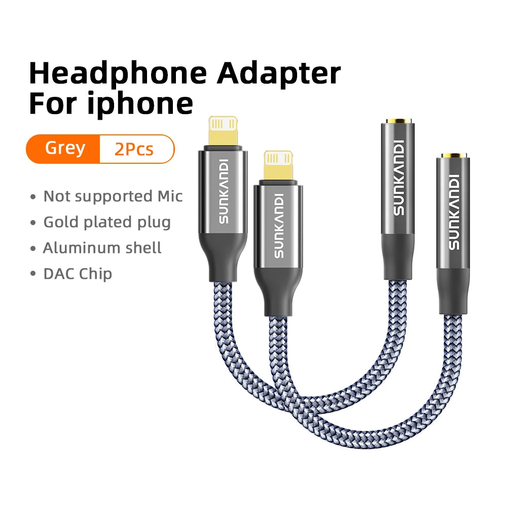 SUNKANDI Lightning to 3.5 mm Headphone Jack Adapter for iPhone,  DAC Chip Adapter Audio Cable for iPhone 14 13 12 11 X XS 8 7