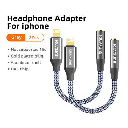 SUNKANDI Lightning to 3.5 mm Headphone Jack Adapter for iPhone,  DAC Chip Adapter Audio Cable for iPhone 14 13 12 11 X XS 8 7