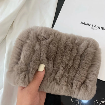 Women Handmade Stretch 100% Real Rabbit Fur Scarf Knit Genuine Rex Rabbit Fur Headbands Girls Natural Rabbit Fur Ring Scarves