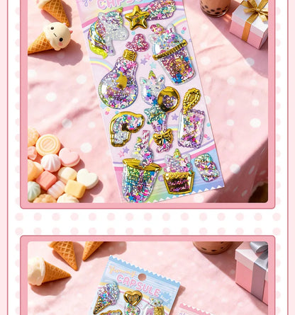 Kawaii Capsule Sparkling 3D Stickers Scrapbooking Diy Journal Stationery Sticker Cute Deco Art School Supplies