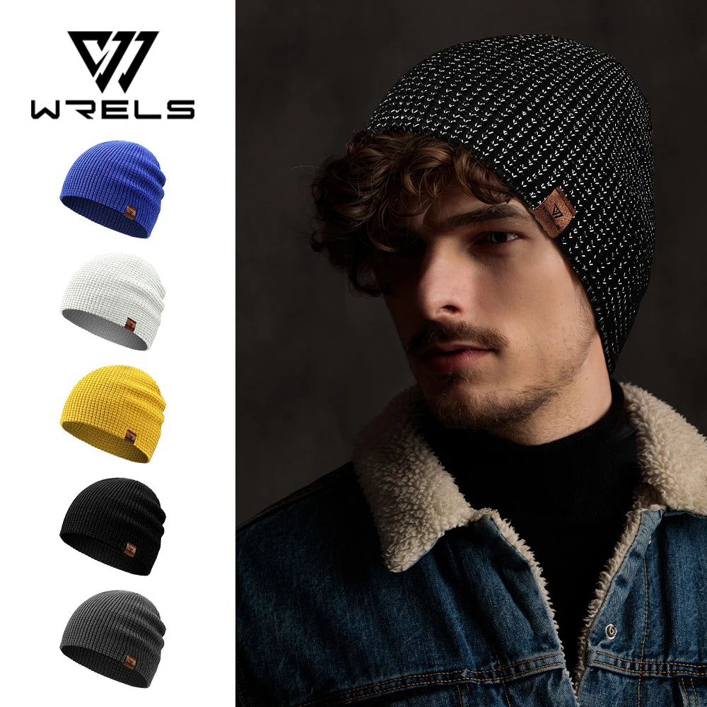 WRELS Winter Knitted Beanie Hats Warm Night Running Reflective Hat Unisex Windproof Ear Protection Cycling Hiking Ski Cap