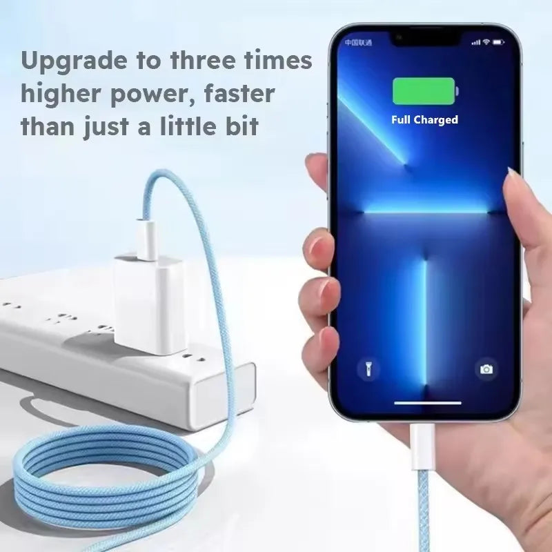 35W Fast Charge PD Cable For iPhone 13 14 Pro Max 11 12 mini X XR XS Max 7 8 Plus Quick Charging USB-C Data Braided Cables 1m 2m