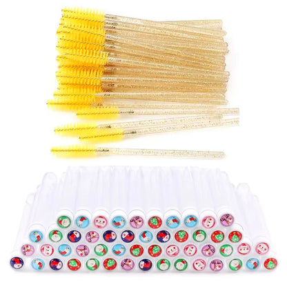 100/50pcs Christmas Eyelash Brush Tube Reusable Eyebrow Brushes Mascara Wand Dust-proof Storage Tubes Cosmetics Makeup Tools