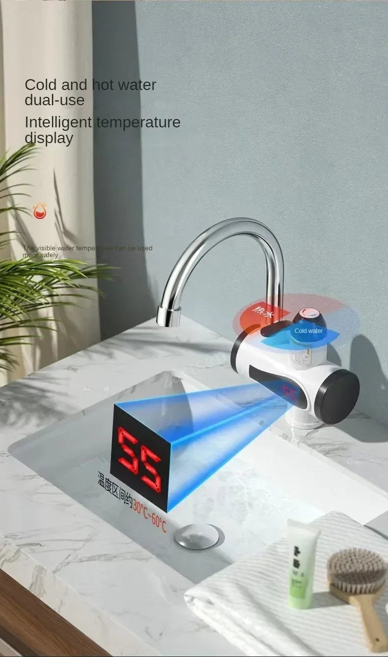 3000W Electric Kitchen Water Heater Tap Instant Hot Water Faucet Heater Cold Heating Faucet Tankless Instantaneous Water Heater