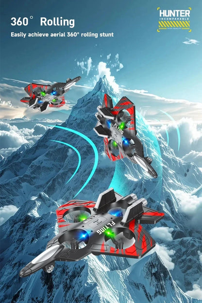 Remote Control Fighter Foam Glider Electric Stunt UAV Airplane Helicopter with LED Lights Aircraft Model RC Toy for Kids Boys