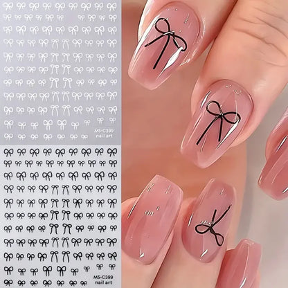 1/2pcs Black White Pink Mini Bowknot Design Nail Art Sticker Self Adhesive Lace Ribbons Bow Butterfly Decals Nail Art Decoration