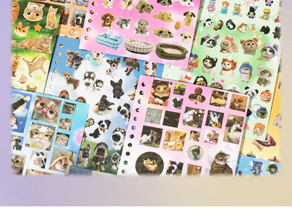 Cute Pets Theme Sticker Book 30 Sheets/Bag with Ring Binding for Scrapbooking DIY Collage Material Background Decoration