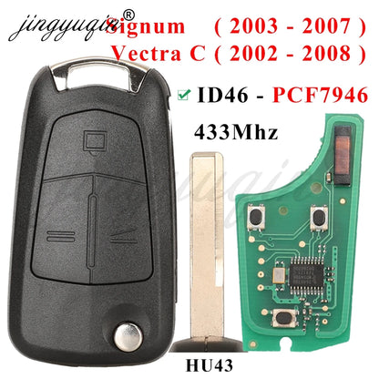 jingyuqin Flip Remote Car Key 433Mhz For Opel/Vauxhall Astra H 2004-2009 Zafira B 2005-2013 Vectra C 2002-2008 Corsa D 2007-2012