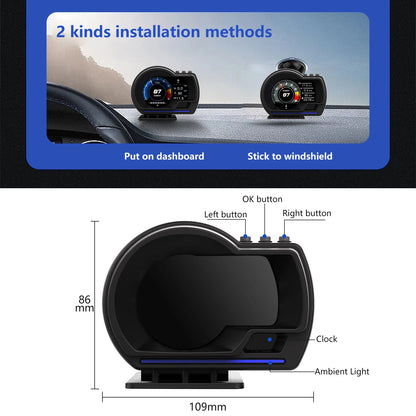 Head Up Display OBD2+GPS Smart Gauge Car HUD Speedometer Turbo RPM Alarm for Car Truck