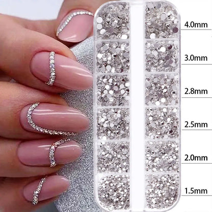 12grids Half Round Pearls Beads 3D Nail Charms 1.5/2/2.5/3/4/5mm White Flatback Pearls Nail Jewelry Nail Craft Pearl Rhinestones