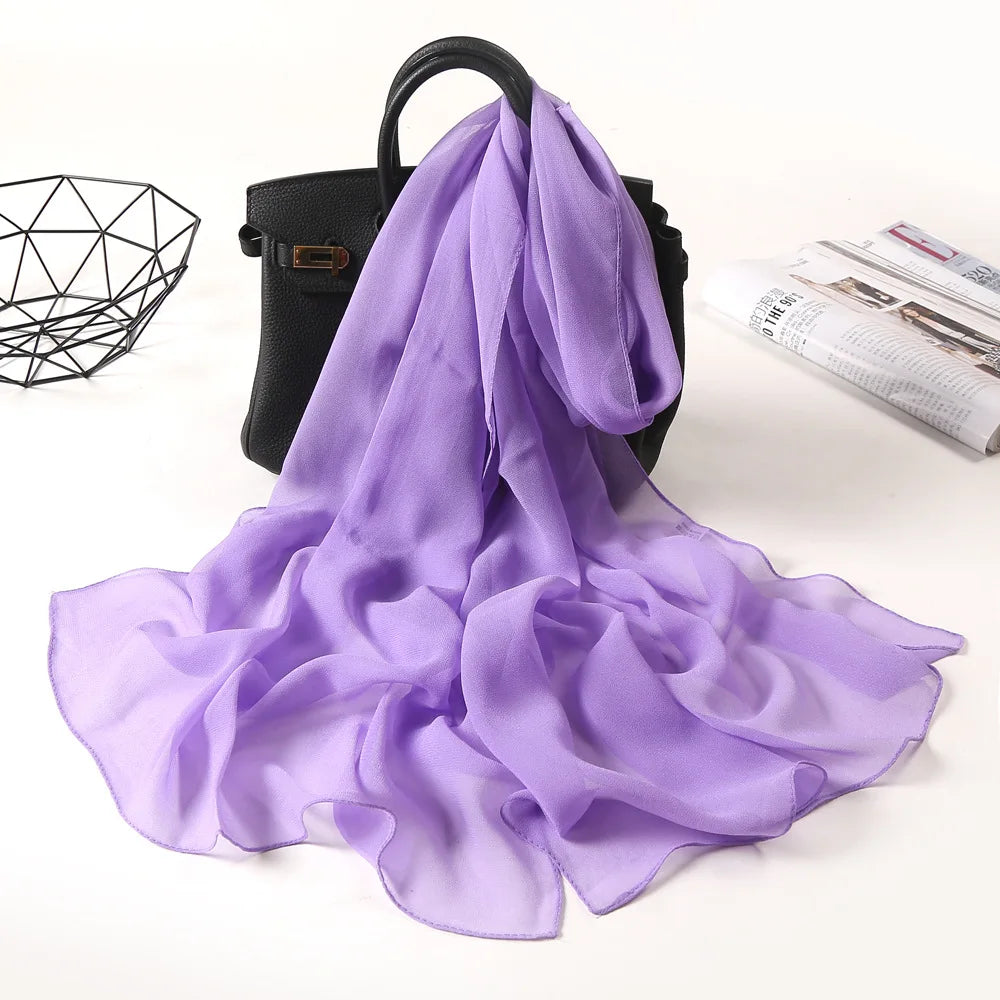 Fashion Four Seasons Women Plain Color Thin Soft Beach Thin Silky Georgette Scarf Shawls Long Wraps Beach Sunscreen Hijab