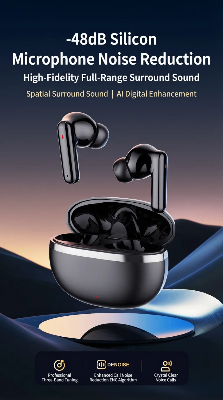 KaiAqua Original Noise-Cancelling TWS Earbuds Bluetooth Lightweight Enhanced Sound Comfort Fit IPX5 Waterproof Sports Daily Use