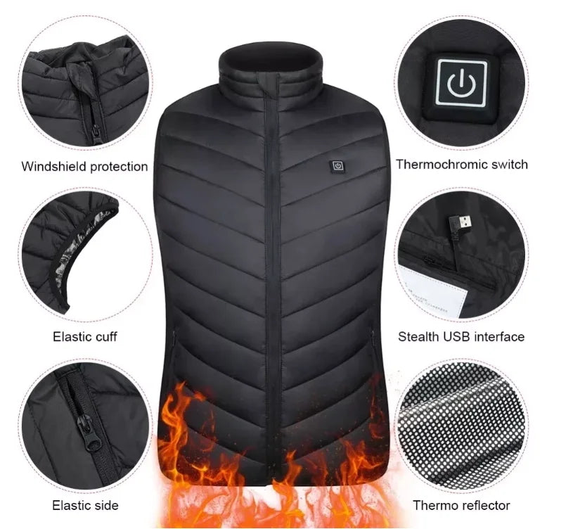USB Heated Vest Winter Warm Hiking Heated Jacket Vest Outdoor Sports Men Ski Warming Heating Thermal Clothing