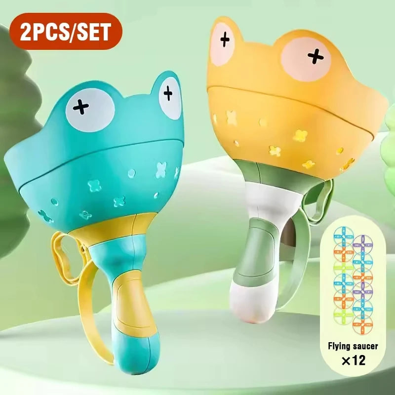 Flying Saucer Disc Launcher Kids Flying Toys Pull String UFO Throw Catch Outdoor Sport Propeller Children Toys Gift For Boy Girl
