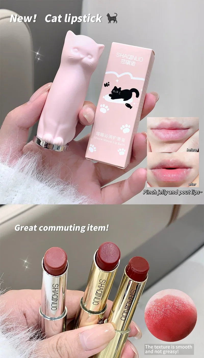 SHAQINUO Meowoqinqin Moisturizing Color Lip Balm, anti-dryness and crack fade lip lines Student Moisturizing lipstick
