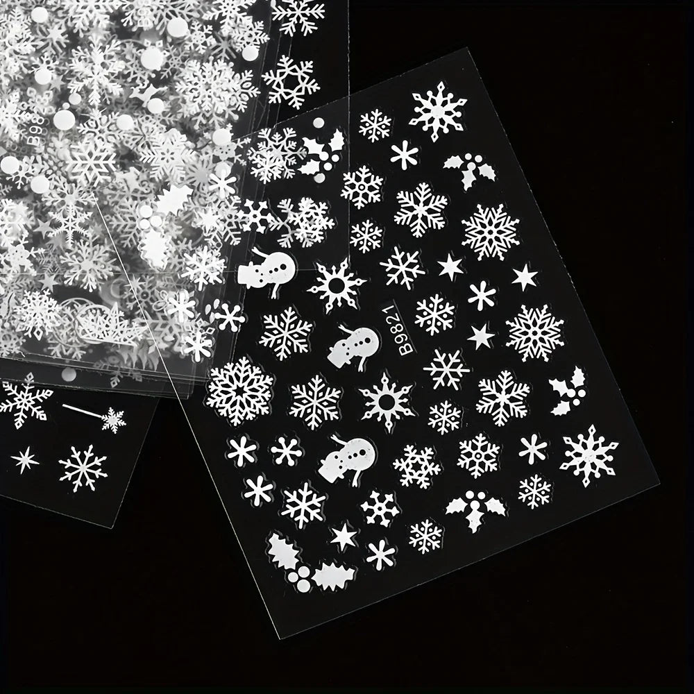 30pcs Sheets Christmas 3D Nail Art Stickers Decals Nail Art Supplies for Women And s - Self-Adhesive Cartoon Snowflake Snowman