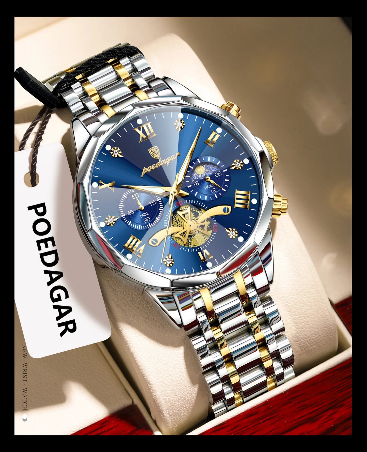 POEDAGAR Luxury Original Men Watch Waterproof Luminous Chronograph Man Wristwatch Stainless Steel Quartz Top Men's Watches Reloj