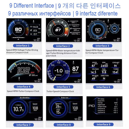 Newest A501 Car Head Up Display OBD2 Smart Car HUD Turbo Gauge Digital Odometer Security Alarm Water&Oil Temp RPM Auto Meter