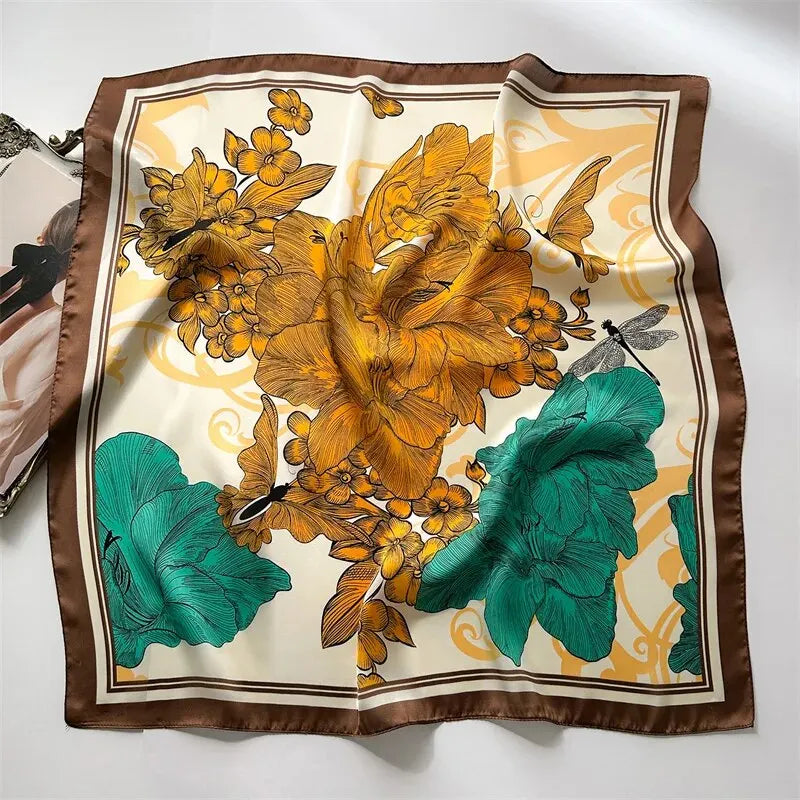 Luxury Print imitation Silk Square Scarf Women Spring Neck Tie Shawl Wraps Female Hair Hand Wrist Headkercheif Hijab Bandana