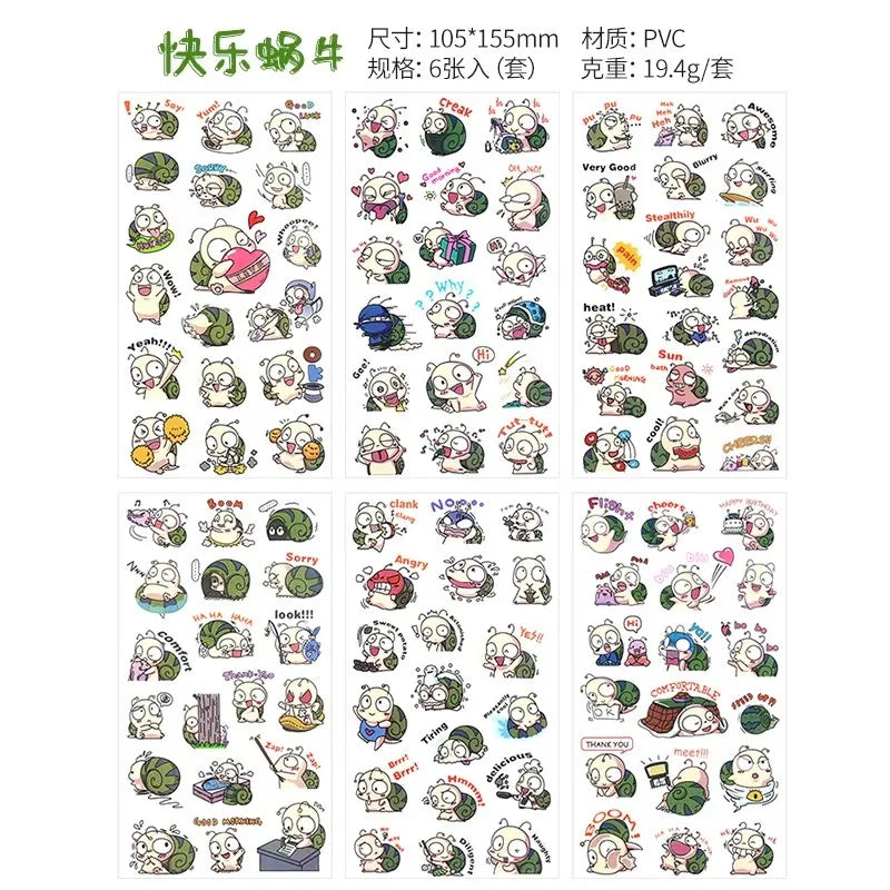 6Pieces/Set Transparent Pvc Waterproof Cartoon Sticker DIY Hand Account Decorative Stickers Kawaii Phone Cup Stickers