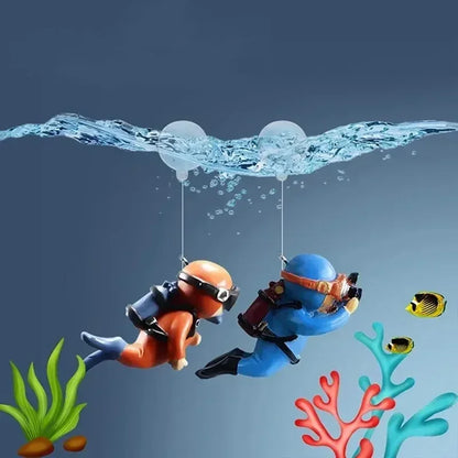 Fish Tank Scenery Ornaments Diver Decor Blue Fatty Diver Ornamental Fish Tank PVC Solid Floating Doll Aquarium Hanger Safe