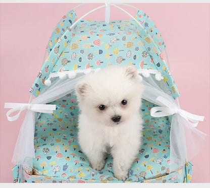 Pet Dog Tent House Floral Print Enclosed Cat Tent Bed Indoor Folding Portable Comfortable Kitten Bed Kennel For Small Pets