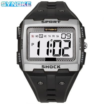 SYNOKE New For Men Sports Electronic Watch Waterproof Night Glow Large Screen Square Outdoor Running Camping Student Watch