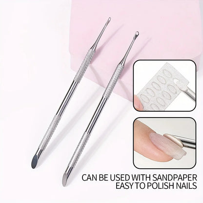 1/2pcs Stainless Steel Cuticle Pusher Nail Care Tool, Multifunctional Dead Light Beige Remover, Foot Pedicure and Manicure File